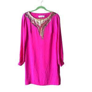 Trina‎ Turk 100% Silk Dress Pink Sequin Embellished  Size 4